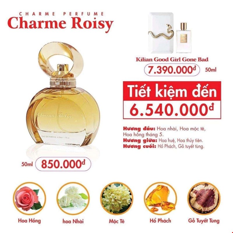 Charme Roisy được đánh giá mùi hương này nhẹ nhàng hơn Charme Good Girl, nhưng có phần ma mị và quyến rũ hơn.